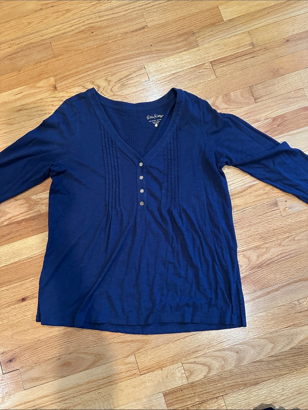 Lilly Pulitzer Navy Blue Long Sleeve V-Neck Henley Top